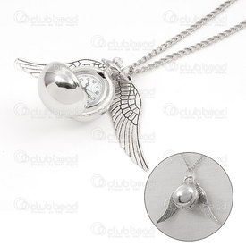 1500-1150-02 - Watch Necklace Ball 26mm Nickel with angel's wing White Font 1pc !BATTERY NOT INCLUDED! 1500-1150-02,Cadrans de montre,montreal, quebec, canada, beads, wholesale