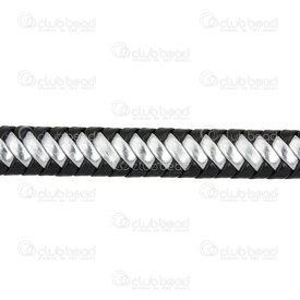1602-0425-06 - Leather cord 9x5mm Flat silver stripe with black edge 5m roll 1602-0425-06,montreal, quebec, canada, beads, wholesale