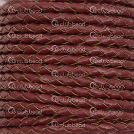 1602-0431-22 - Leather Cord Braided 3mm wine red 5 meters Roll 1602-0431-22,montreal, quebec, canada, beads, wholesale