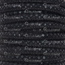1602-0436-02 - DISC  PU round cord 3mm, stitched suede immitation black with black diamond dot 5meter/roll ? 1602-0436-02,montreal, quebec, canada, beads, wholesale