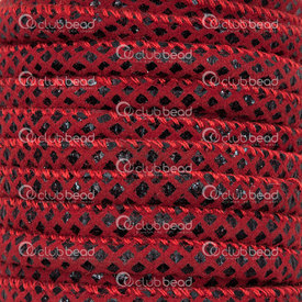 1602-0436-04 - DISC PU round cord 3mm, stitched suede immitation red with black diamond dot 5meter/roll ? 1602-0436-04,montreal, quebec, canada, beads, wholesale