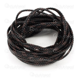 1602-0440-06 - Pu Faux Leather Braided Cord Flat 6x3mm Black-Brown 5m (16.4ft) 1602-0440-06,C l,montreal, quebec, canada, beads, wholesale