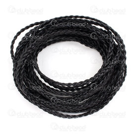 1602-0440-4.502 - Pu Faux Leather Braided Cord Flat 4.5x2.5mm Black 5m (16.4ft) 1602-0440-4.502,cuir,montreal, quebec, canada, beads, wholesale