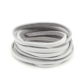 1602-0450-04 - Leather Cord Flat 4 to 5mm White App. 1.5m Italy 1602-0450-04,Cordons Cuir,4 to 5mm,Leather,Cord,Flat,4 to 5mm,White,App. 1.5m,Italy,montreal, quebec, canada, beads, wholesale