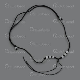 1608-5202-BK - Semi Finish Necklace Rattail Round 1.5mm Black Adjustable (16-22") with White Bead 6mm 5pcs 1608-5202-BK,Rat tail,montreal, quebec, canada, beads, wholesale