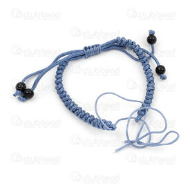 1608-5210-252R - Nylon Semi Finish Bracelet 5mm Round Blue-Grey with Sliding Knot and Black Acrylic Bead 5pcs 1608-5210-252R,rÃ,montreal, quebec, canada, beads, wholesale