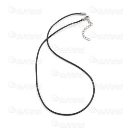 1619-0140-2.0 - Colier Caoutchouc Noir 2mm avec Fermoir et Chaîne d'Extension 40-50cm 10pcs 1619-0140-2.0,161,montreal, quebec, canada, beads, wholesale