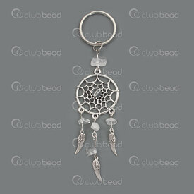 1706-0312-02 - Metal Key Ring 25mm Dreamcatcher 28mm Clear Crystal Chips Natural 1pc 1706-0312-02,Finished jewelry,Key-rings,montreal, quebec, canada, beads, wholesale