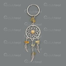 1706-0312-04 - Metal Key Ring 25mm Dreamcatcher 28mm Lemon Quartz Chips Natural 1pc 1706-0312-04,Finished jewelry,montreal, quebec, canada, beads, wholesale