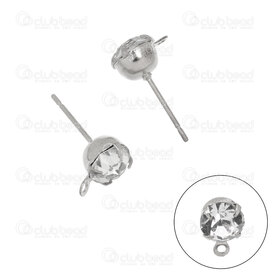 1708-0344-06WH - Metal Boucle d\'Oreille Tige avec Pierre du Rhin 6mm et Boucle 12x0.7mm Naturel 100pcs 1708-0344-06WH,stud,montreal, quebec, canada, beads, wholesale