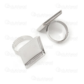 1711-0146-20WH - Métal Bague grandeur ajustable Avec Plateau Carré 20mm Naturel 10pcs 1711-0146-20WH,Accessoires de finition,Bagues,Métal,montreal, quebec, canada, beads, wholesale