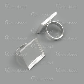1711-0146-SL - Metal Finger Ring Adjustable size With 18mm Square Plate 20mm Diameter Silver 10pcs 1711-0146-SL,1711-014 plateau,montreal, quebec, canada, beads, wholesale