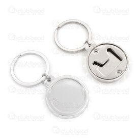 1717-0140-WH - Metal Key Ring 32mm with 27mm Round Bezel Cup and Can Opener 34mm Natural 1pc 1717-0140-WH,porte-cle,montreal, quebec, canada, beads, wholesale