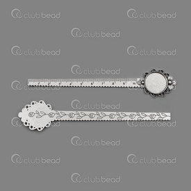 1719-0004-WH - Metal book mark ruler with bezel cut 136.5x28x3mm Round 20mm nickel 5pcs 1719-0004-WH,Findings,Bezel - Cabochon Settings,Others,montreal, quebec, canada, beads, wholesale