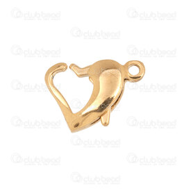 1720-0006-02H - Stainless Steel 304 Fish Clasp 14x10mm Heart shape High Quality Polish Gold Plated 10pcs 1720-0006-02H,Findings,Clasps,Springing,Fish clasps,montreal, quebec, canada, beads, wholesale