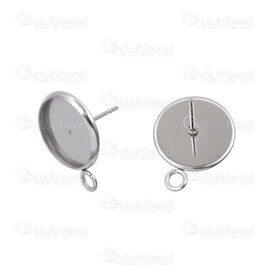 1720-0078-L2 - Acier Inoxydable 304 Clou d'oreille Support pour Cabochon Rond Naturel 12mm Avec Boucle 10pcs 1720-0078-L2,Cabochons,Bézel - Supports à cabochons,montreal, quebec, canada, beads, wholesale