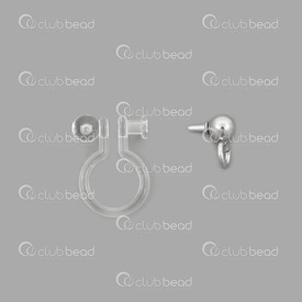 1720-0200 - DISC Stainless Steel 304 Ear Clip Base With Bead 10.5x7.5mm Natural With Clear Plastic Clip 10pcs 1720-0200,montreal, quebec, canada, beads, wholesale