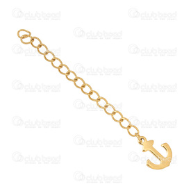 1720-0262-GL - Stainless Steel 304 Chain Extender 60x3mm Gold With Charm 12x9mm Anchor 10pcs 1720-0262-GL,Chains,Extension,60x3mm,Stainless Steel 304,Chain Extender,60x3mm,Yellow,Gold,Metal,With Charm 12x9mm Anchor,10pcs,China,montreal, quebec, canada, beads, wholesale