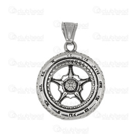 1720-2000-018 - DISC Stainless Steel 304 Pendant With Bail Wheel With Engraved Design 28mm Natural 1pc 1720-2000-018,Pendants,Pendant,With Bail,Metal,Stainless Steel 304,28MM,wheel,With Engraved Design,Grey,Natural,China,1pc,montreal, quebec, canada, beads, wholesale