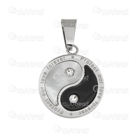 1720-2004 - Stainless Steel 304 Pendant Yin & Yang Sign With Rhinestones Black/White 1pc  Theme: Spiritual 1720-2004,bille de noix,Stainless Steel 304,Pendant,Metal,Stainless Steel 304,Round,Yin & Yang Sign,With Rhinestones,Grey,Black/White,China,1pc,Theme: Spiritual,montreal, quebec, canada, beads, wholesale