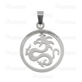 1720-2010-04 - DISC Animal Stainless steel pendant dragon round, 29mm natural 1720-2010-04,Clearance by Category,Stainless Steel,montreal, quebec, canada, beads, wholesale
