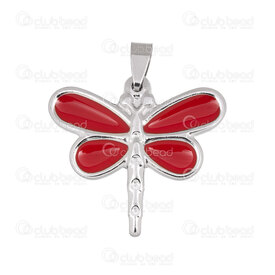 1720-2010-18 - Animal Stainless steel Pendant Dragonfly 33.5x36.5mm Red Filling with Bail Natural 1pc 1720-2010-18,Pendants,Stainless Steel,montreal, quebec, canada, beads, wholesale