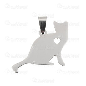 1720-2010-28 - Animal Stainless Steel Pendant Cat 31.5x33.5x1.5mm Heart Design High Quality Polish with Bail Natural 1pc 1720-2010-28,Pendants,Stainless Steel,montreal, quebec, canada, beads, wholesale