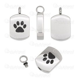 1720-2010-40 - Animal Stainless Steel Pendant Urn Rectangle 28.5x16.5x6mm Paw Design with Bail Natural 1pc 1720-2010-40,Pendants,Lockets,Urns,montreal, quebec, canada, beads, wholesale