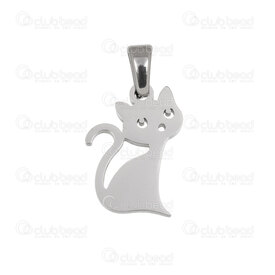 1720-2010-42 - Animal Acier Inoxydable Pendentif Chat 16.5x12x1.4mm avec Beliere Naturel 5pcs 1720-2010-42,Cats pendant,montreal, quebec, canada, beads, wholesale