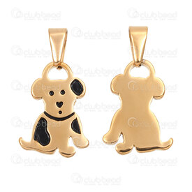 1720-2010-52GL - Animal Stainless Steel 304 Pendant Dog 19.5x16x2mm with Bail Black-Gold Plated 3pcs 1720-2010-52GL,1720-2,montreal, quebec, canada, beads, wholesale