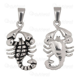 1720-2010-54 - Animal Stainless Steel 304 Pendant Scorpion 33x20x5mm with Bail Natural 4pcs 1720-2010-54,1720-20,montreal, quebec, canada, beads, wholesale