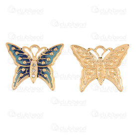 1720-2010-572GL - Animal Stainless Steel 304 Pendant Butterfly 20.5x24.5x2mm Blue Filling with Crystal Rhinestone and Loop 3mm Gold Plated 4pcs 1720-2010-572GL,pierres bleu,montreal, quebec, canada, beads, wholesale