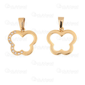 1720-2010-62GL - Animal Stainless Steel 304 Pendant Butterfly 18.5x19.5x1.5mm Hollow with Crystal Cubic Zircon and Bail Gold Plated 5pcs 1720-2010-62GL,pendentif or crystal,montreal, quebec, canada, beads, wholesale