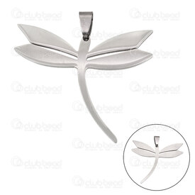 1720-2010-74 - Animal Stainless Steel 304 Pendant Dragonfly 37x45x1.5mm with Bail Natural 5pcs 1720-2010-74,=p,montreal, quebec, canada, beads, wholesale