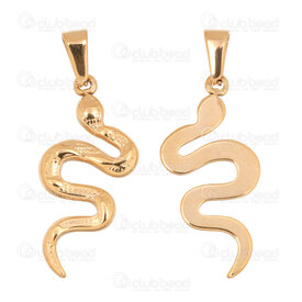 1720-2010-76GL - Animal Acier Inoxydable 304 Pendentif Serpent 31x14x2mm avec Beliere Plaque Or 3pcs 1720-2010-76GL,beliere,montreal, quebec, canada, beads, wholesale