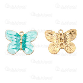 1720-2010-792GL - Animal Acier Inoxydable 304 Pendentif Papillon 15.5x20x3mm avec Emaille Vert-Blanc et Boucle Plaque Or 3pcs 1720-2010-792GL,gold,montreal, quebec, canada, beads, wholesale