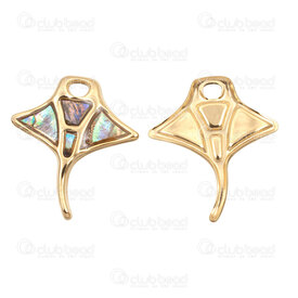 1720-2010-80GL - Animal Acier Inoxydable 304 Pendentif Raie Manta 30x26x2.5mm Remplissage Abalone Boucle 3mm Plaque Or 2pcs 1720-2010-80GL,Pendentifs,b,montreal, quebec, canada, beads, wholesale