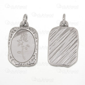 1720-2011-06 - Nature Stainless Steel Pendant Rectangle Engraved Rose 23x15x3.5mm with Ring Natural 5pcs 1720-2011-06,1720-20,montreal, quebec, canada, beads, wholesale