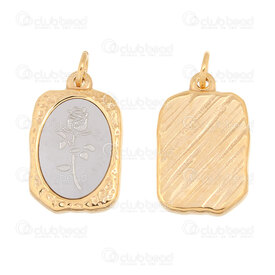 1720-2011-06GL - Nature Stainless Steel Pendant Rectangle Engraved Rose 23x15x3.5mm with Ring Gold-Natural 5pcs 1720-2011-06GL,1720-20,montreal, quebec, canada, beads, wholesale