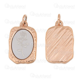 1720-2011-06RGL - Nature Stainless Steel Pendant Rectangle Engraved Rose 23x15x3.5mm with Ring Rose Gold-Natural 5pcs 1720-2011-06RGL,gold pendant,montreal, quebec, canada, beads, wholesale