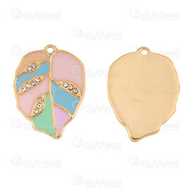 1720-2011-092GL - Nature Stainless Steel 304 Pendant Leaf 21.5x16x2mm Blue-Pink Filling with Crystal Rhinestone and Loop 1.5mm Gold Plated 4pcs 1720-2011-092GL,FEUILLE,montreal, quebec, canada, beads, wholesale