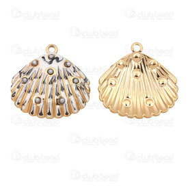 1720-2011-212GL - Nature Stainless Steel 304 Pendant Shell 28.5x29x4mm with White-Black Enamel and White Acrylic Pearl with Loop Gold Plated 4pcs 1720-2011-212GL,montreal, quebec, canada, beads, wholesale