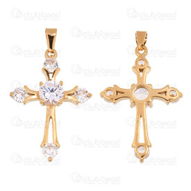 1720-2012-106GL - Spiritual Stainless Steel 304 Pendant Cross 31x21.5x5mm with Crystal Cubic Zircon Gold Plated 1pc 1720-2012-106GL,1720-20,montreal, quebec, canada, beads, wholesale