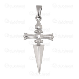 1720-2012-108 - Spirutal Stainless Steel 304 Pendant Fancy Cross 37.5x20x5mm with Bail Natural 3pcs 1720-2012-108,Pendants,montreal, quebec, canada, beads, wholesale
