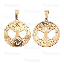 1720-2012-110GL - Spiritual Stainless Steel 304 Pendant Tree of Life Round 32.5x30x3.5mm with Bail Gold Plated 4pcs 1720-2012-110GL,Pendants,montreal, quebec, canada, beads, wholesale