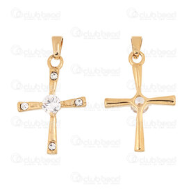 1720-2012-112GL - Spiritual Stainless Steel 304 Pendant Cross 28x19x4.5mm with Crystal Cubic Zircon and Bail Gold Plated 4pcs 1720-2012-112GL,pendentif or crystal,montreal, quebec, canada, beads, wholesale