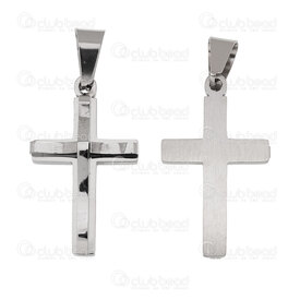 1720-2012-118 - Spirituel Acier Inoxydable 304 Pendentif Croix 26.5x17.5x5.5mm Motif Ondule avec Beliere Naturel 1pc 1720-2012-118,we,montreal, quebec, canada, beads, wholesale