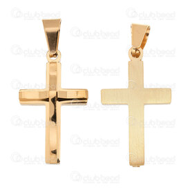 1720-2012-118GL - Spirituel Acier Inoxydable 304 Pendentif Croix 26.5x17.5x5.5mm Motif Ondule avec Beliere Plaque Or 1pc 1720-2012-118GL,1720-20,montreal, quebec, canada, beads, wholesale