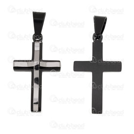 1720-2012-118NBK - Spiritual Stainless Steel 304 Pendant Cross 26.5x17.5x5.5mm Weavy Design with Bail Natural-Black 1pc 1720-2012-118NBK,1720-20,montreal, quebec, canada, beads, wholesale