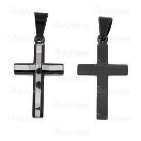 1720-2012-118NBK - Spiritual Stainless Steel 304 Pendant Cross 26.5x17.5x5.5mm Weavy Design with Bail Natural-Black 1pc 1720-2012-118NBK,pendentif 55,montreal, quebec, canada, beads, wholesale